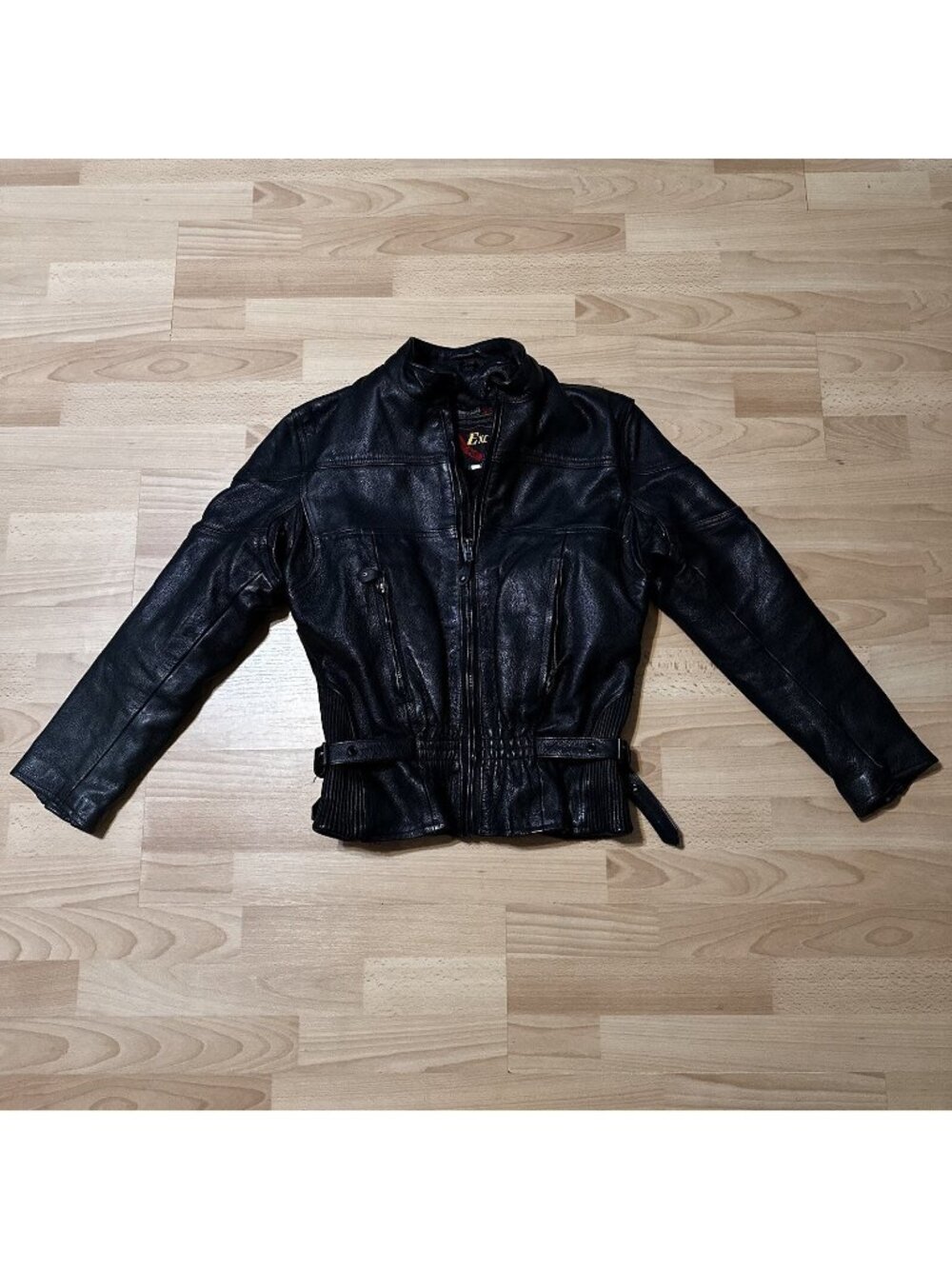 Excel Bikers Stuff Black Leather Motorcycle Jacket Zip Buckle Stretch Liner Sz S